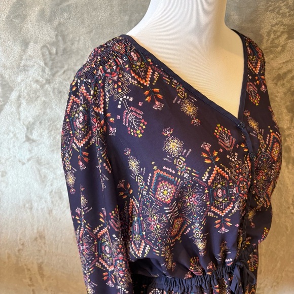 Maurices Aztec Tribal Floral Bohemian V-Neck Blouse Wmn’s Sz L - Picture 4 of 11